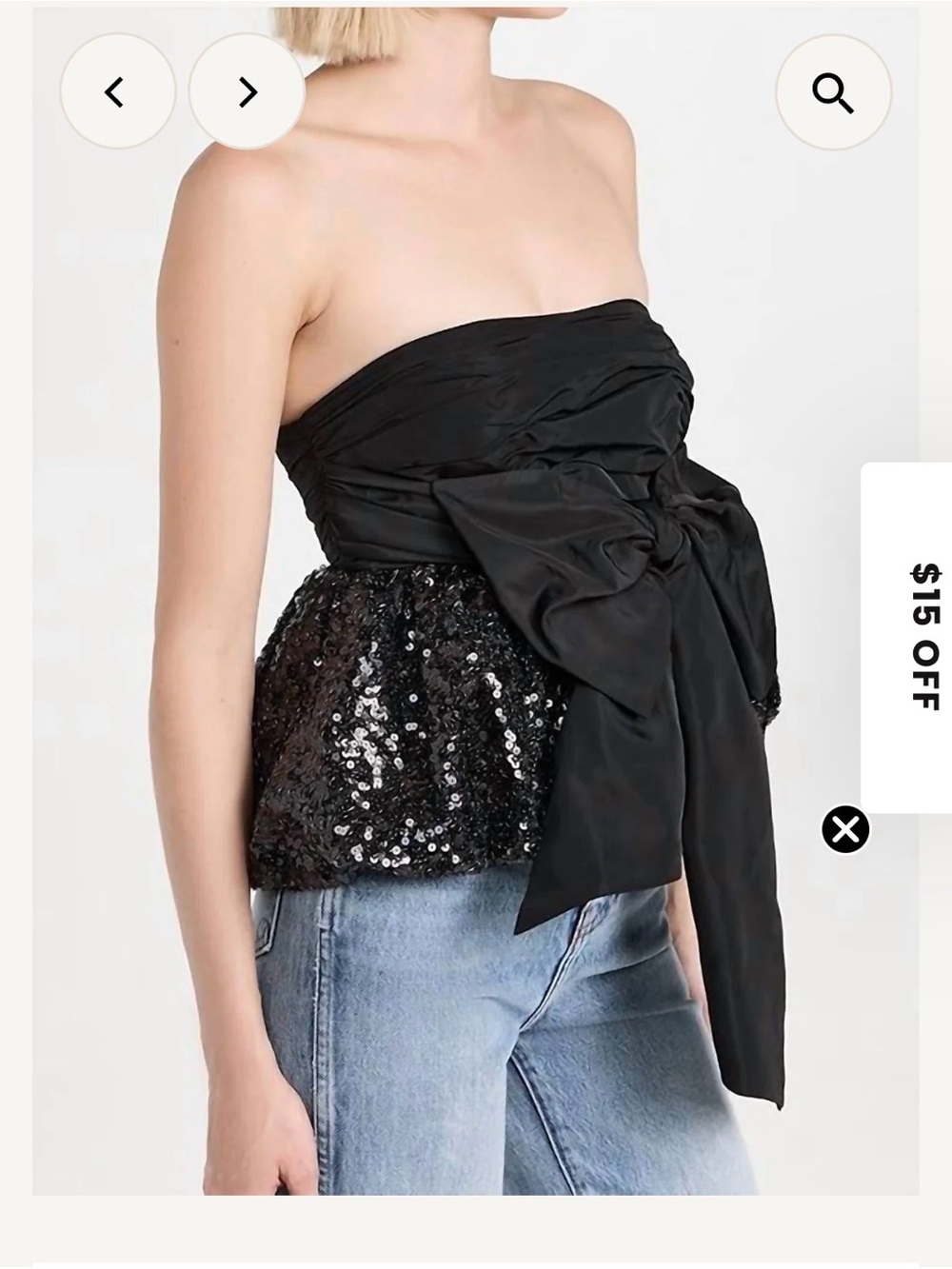 Black Strapless Sequin Bow Bustier Top - Picture 4 of 5